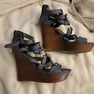 Guess Charcoal and Brown Wedge Sandals
